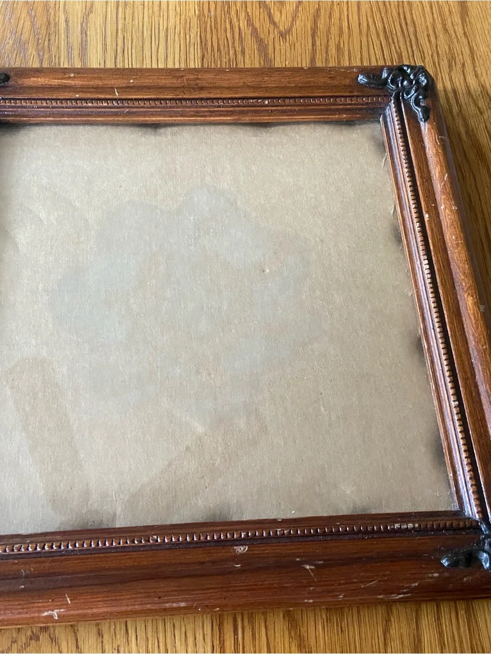 Vintage Square Brown Wood with Decorative Cast Metal Wall Frame